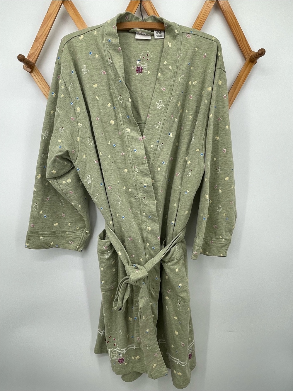 Madison & Max Olive Green Cotton Robe with Cute Chicken Print